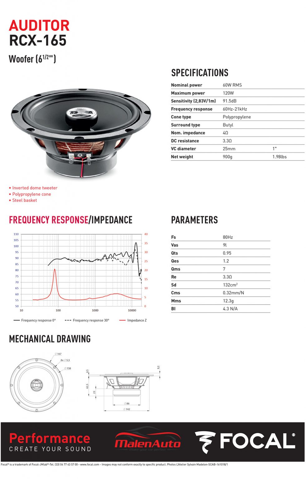 Loa Focal RCX 165 Auditor - Coaxial, 6.5", 60W RMS, Max 120W ...