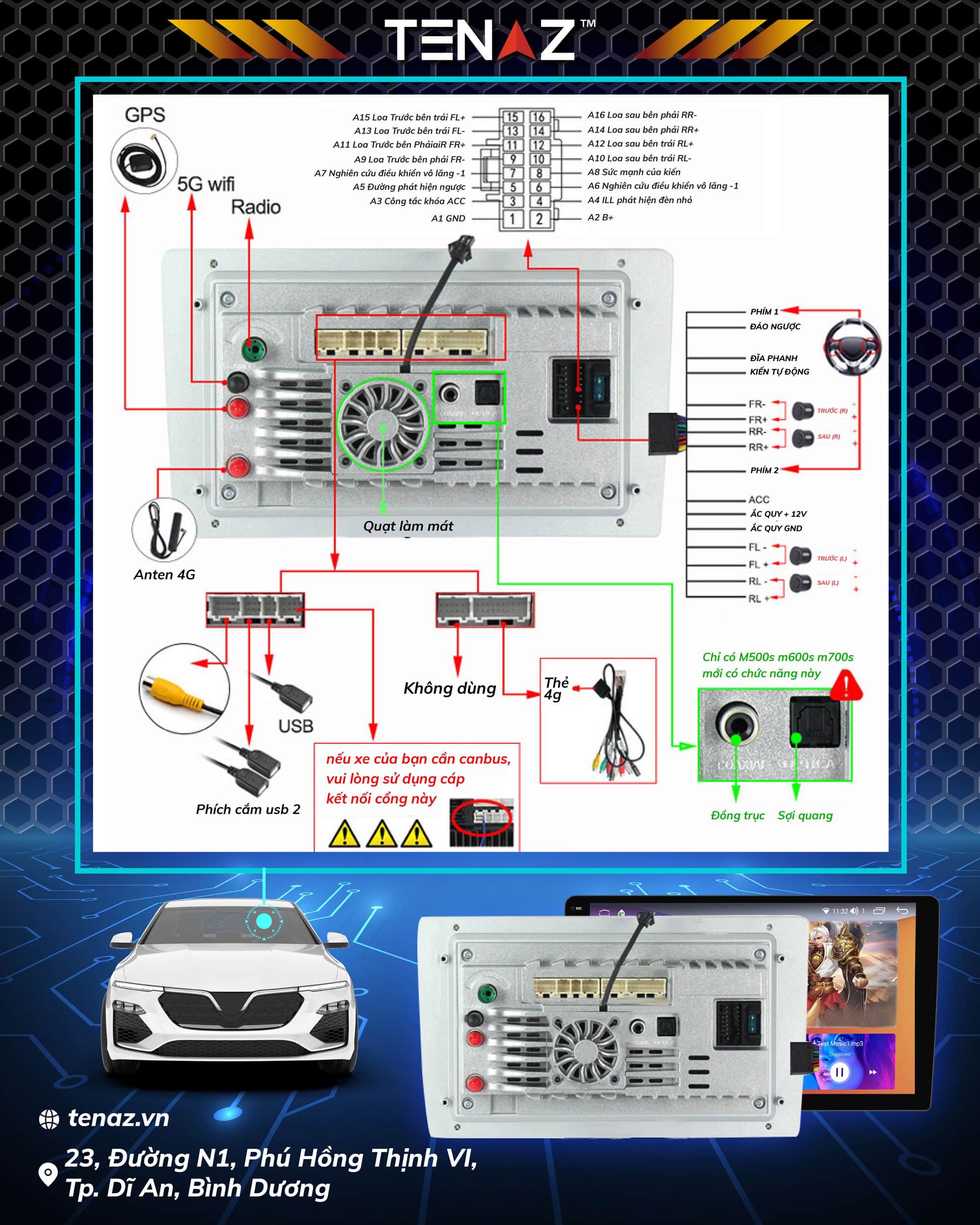 mặt sau màn hình android tenaz ts200