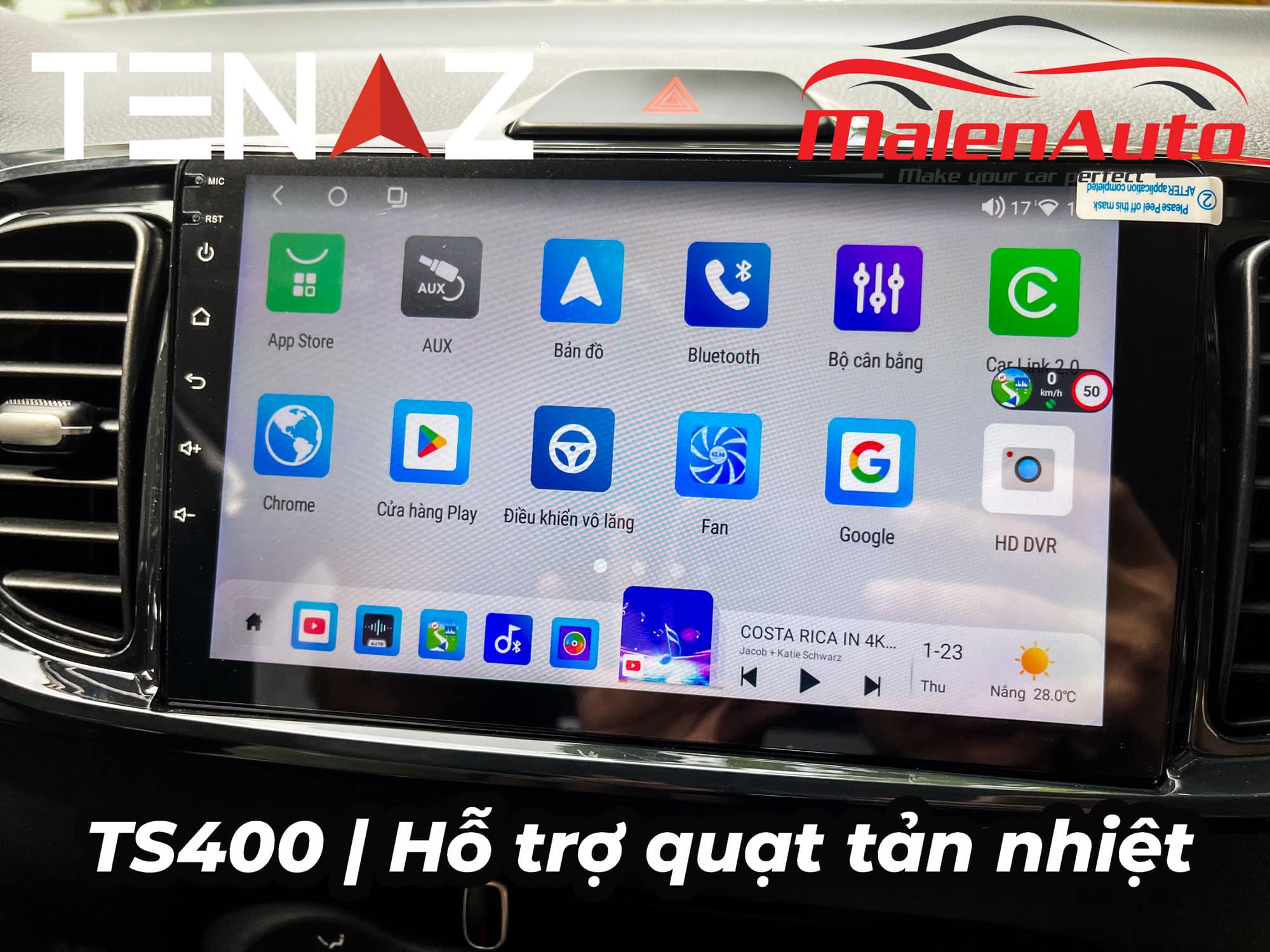 màn hình android tenaz ts400 hỗ trợ quạt tản nhiệt